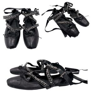 SCHUTZ Black Flats with Silver Chain Detail